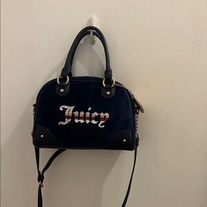 Juicy Couture Navy Suede Dome Satchel with Script Logo